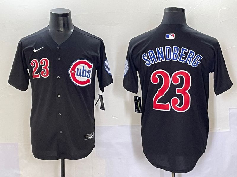 Men 2025 Chicago Cubs #23 Sandberg Black Fashion Retro Nike MLB Jersey style 1